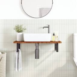Berkfield Home Basin Shelf Wall Mounted Steel & Solid Wood Oak in Brown - thumbnail 3