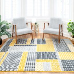 Kukoon Yellow Ochre Grey Traditional Patchwork Area Rug - Size: 60 cm x 110 cm - thumbnail 3