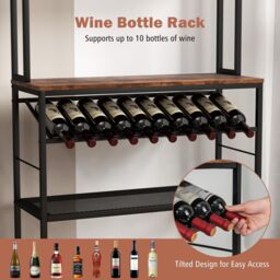 Costway 6-Tier Kitchen Baker Rack Industrial Storage Shelf Microwave Stand w/ Slanted Wine Bottle Holder in Brown - thumbnail 5