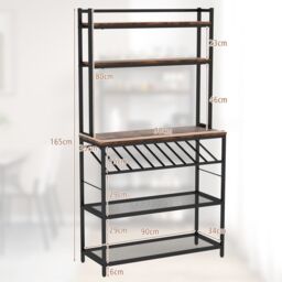 Costway 6-Tier Kitchen Baker Rack Industrial Storage Shelf Microwave Stand w/ Slanted Wine Bottle Holder in Brown - thumbnail 2