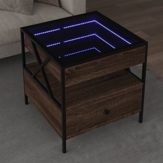 Berkfield Home Coffee Table with Infinity LED Brown Oak 50x50x51 cm - Size: 50 x 50 x 51 cm - image 1