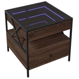 Berkfield Home Coffee Table with Infinity LED Brown Oak 50x50x51 cm - Size: 50 x 50 x 51 cm - thumbnail 3