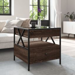 Berkfield Home Coffee Table with Infinity LED Brown Oak 50x50x51 cm - Size: 50 x 50 x 51 cm - thumbnail 4
