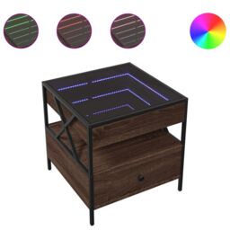 Berkfield Home Coffee Table with Infinity LED Brown Oak 50x50x51 cm - Size: 50 x 50 x 51 cm - thumbnail 2