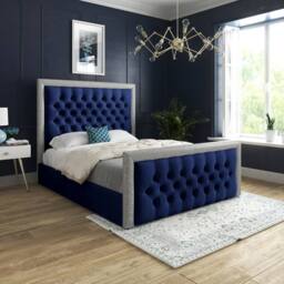 Casani Thorpe Glitter Border Upholstered Blue Soft Velvet Designer Bed Frame - Size: Double - thumbnail 2