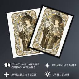 Artery8 La Tosca Theatre Play Vintage French Advert Framed Wall Art Print Mucha in White - Size: A4 - thumbnail 2
