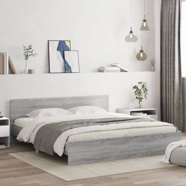 Berkfield Home Bed Frame with LED without Mattress Grey Sonoma 200x200 cm - image 1