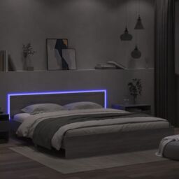Berkfield Home Bed Frame with LED without Mattress Grey Sonoma 200x200 cm - thumbnail 4