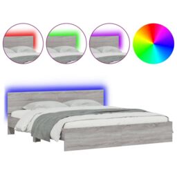 Berkfield Home Bed Frame with LED without Mattress Grey Sonoma 200x200 cm - thumbnail 2