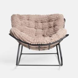 OHS Ribbed Faux Fur Rocking Chair Upholstered Metal Frame Cushioned in Natural - thumbnail 4