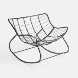 OHS Ribbed Faux Fur Rocking Chair Upholstered Metal Frame Cushioned in Natural - thumbnail 5