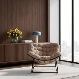 OHS Ribbed Faux Fur Rocking Chair Upholstered Metal Frame Cushioned in Natural