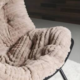 OHS Ribbed Faux Fur Rocking Chair Upholstered Metal Frame Cushioned in Natural - thumbnail 3