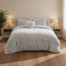 Snug City Super Fluffy Duvet Cover Ultra Soft, Cloud-Like Comfort Snug Sleep in Silver - Size: Double
