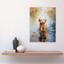 Artery8 Brown Cockapoo & Autumn Leaves In Lake Claude Monet Style Dog Oil Painting Large Wall Unframed Art Poster Print Thick Paper 18X24 Inch - thumbnail 4