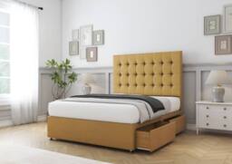 "Sloomy Alabama Plush Divan Bed Base No Drawers - 26"" Strutted Headboard in Mustard - Size: Small Double" - thumbnail 4