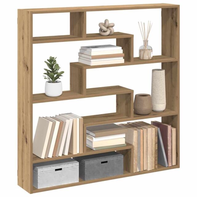 Berkfield Home Wall Cube Shelf 7 Compartments Artisian Oak Engineered Wood in Brown - image 1