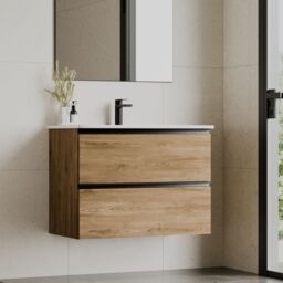Banyetti Akiro 800mm Wall Hung Vanity with Lira Basin - Walnut in Light Brown - thumbnail 3