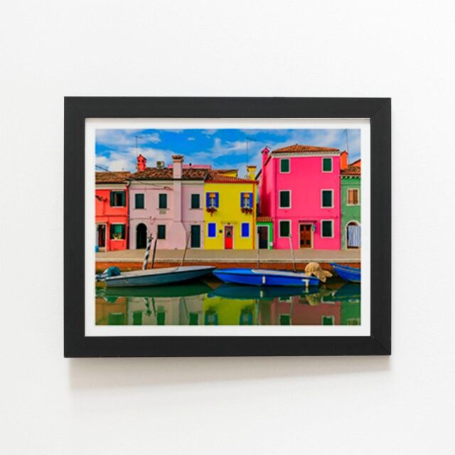 "Warren Reed - Designer Bright & Colorful Houses In Burano Island Framed Art Print in Black - Size: W24"" x H36""" - image 1