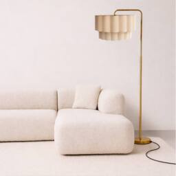 CGC Lighting Kyra Brushed Gold Angled Floor Lamp with Two Layer Scalloped Lampshade in Cream - thumbnail 4
