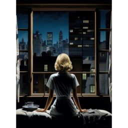"Artery8 Wall Art Print Alfred Hitchcock Rear Window Inspired Hyperrealist Painting Watching Neighbours at Night Poster in Black - Size: W12"" x H16""" - thumbnail 1