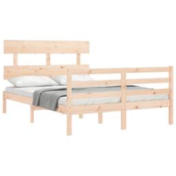 Berkfield Home Bed Frame with Headboard 120x200 cm Solid Wood in Natural - Size: Small Double - thumbnail 4