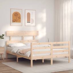 Berkfield Home Bed Frame with Headboard 120x200 cm Solid Wood in Natural - Size: Small Double - thumbnail 3