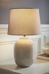 ValueLights Harrison Tapered Shade Grey Geometic Ribbed Pattern Gloss Table Lamp - Size: Medium - thumbnail 1