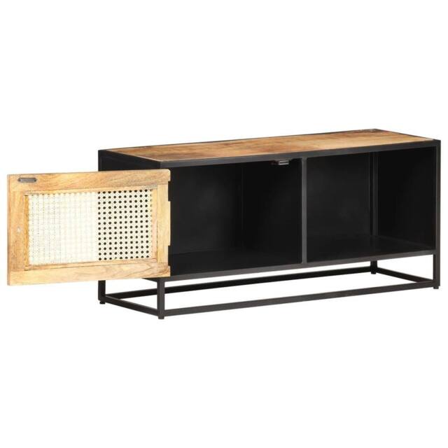 Berkfield Home TV Cabinet 90x30x40 cm Rough Mango Wood & Natural Cane in Brown - Size: 90 x 30 x 40 cm - image 1