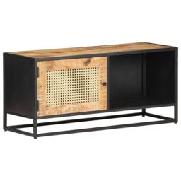Berkfield Home TV Cabinet 90x30x40 cm Rough Mango Wood & Natural Cane in Brown - Size: 90 x 30 x 40 cm - thumbnail 2