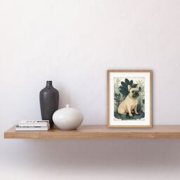 "Artery8 Wall Art Print French Bulldog & Tropical Plants Modern Pastel Colour Boho Artwork Framed 9X7 Inch in Beige - Size: W7"" x H9""" - thumbnail 2