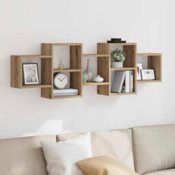 Berkfield Home Wall Shelf Artisian Oak 129x18x42 cm Engineered Wood in Brown - Size: 129 x 18 x 42 cm - thumbnail 2
