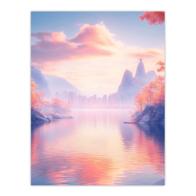 "Artery8 Rio De Janeiro Coastal View Fantasy Landscape Wall Art Print in Blue - Size: W24"" x H32""" - image 1