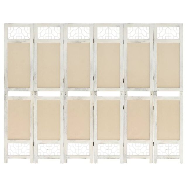 Berkfield Home 6-Panel Room Divider Cream 210x165 cm Fabric in Beige - image 1