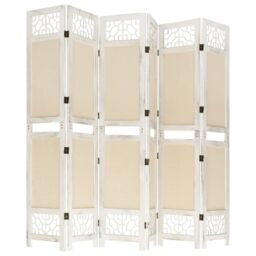 Berkfield Home 6-Panel Room Divider Cream 210x165 cm Fabric in Beige - thumbnail 4