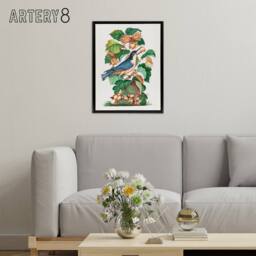 "Artery8 Nuthatch Bird Hazel Oak & Bramble Bolton Black Framed Canvas Art - Size: W12"" x H16""" - thumbnail 3