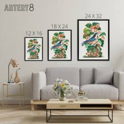 "Artery8 Nuthatch Bird Hazel Oak & Bramble Bolton Black Framed Canvas Art - Size: W12"" x H16""" - thumbnail 4