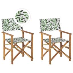 Wyld and Coco Folding Director Chairs Set - Light Brown Acacia with Leaf Fabric - thumbnail 2