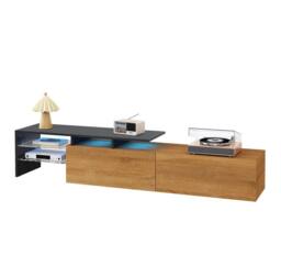 STILVORA TV Stand with LED, 170 cm, Black & Natural - thumbnail 5