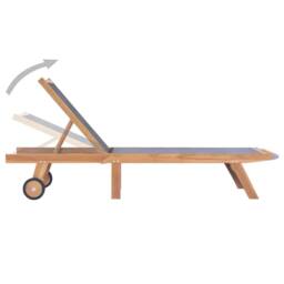 Berkfield Home Beautiful Folding Sun Loungers with Wheels 2 pcs Solid Teak & T in Brown - thumbnail 4