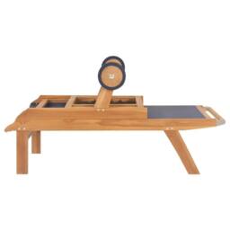 Berkfield Home Beautiful Folding Sun Loungers with Wheels 2 pcs Solid Teak & T in Brown - thumbnail 6