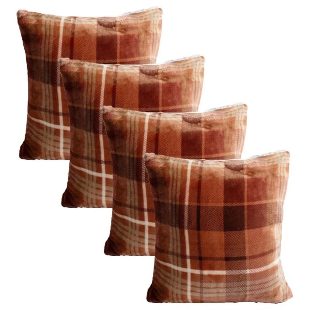 4 x Tartan Check Cushion Covers Pillow Case Soft Warm Fleece Set