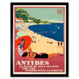"Wee Blue Coo Travel Tourism Antibes Beach Sea Ocean Sun Paris Framed Wall Art Print - Size: W12"" x H16""" - thumbnail 1