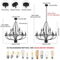 Garwarm 12-Light Dimmable Wagon Wheel Chandelier with Beaded Accents in Black - thumbnail 5