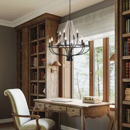 Garwarm 12-Light Dimmable Wagon Wheel Chandelier with Beaded Accents in Black - thumbnail 2