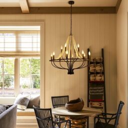 Garwarm 12-Light Dimmable Wagon Wheel Chandelier with Beaded Accents in Black - thumbnail 3