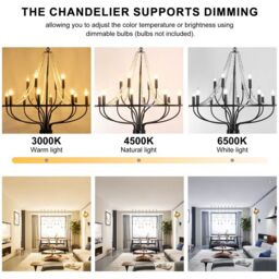 Garwarm 12-Light Dimmable Wagon Wheel Chandelier with Beaded Accents in Black - thumbnail 6
