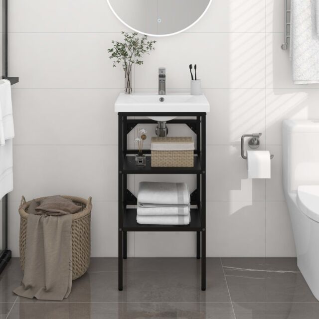 Berkfield Home Bathroom Washbasin Frame Black 40x38x83 cm Iron - Size: 40 x 38 x 83 cm - image 1