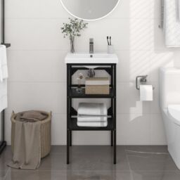 Berkfield Home Bathroom Washbasin Frame Black 40x38x83 cm Iron - Size: 40 x 38 x 83 cm - thumbnail 1