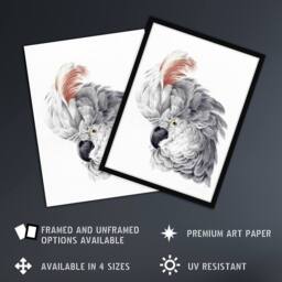 "Artery8 Cockatoo Parrot Head Watercolour Schouman Wall Art Poster Print in White - Size: W12"" x H16""" - thumbnail 2